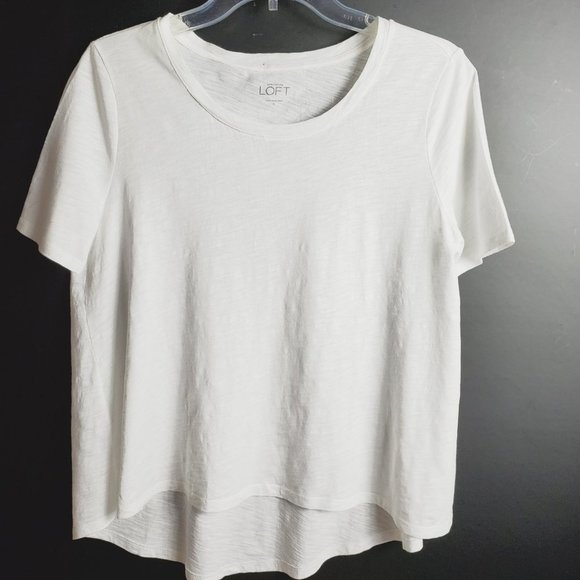 Ann Taylor LOFT Flowy High Low White Tee 100% Cotton Sz S - Picture 1 of 10